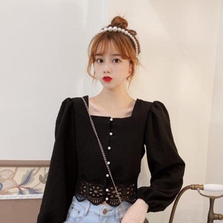 Áo kiểu tay phồng cổ vuông thời trang thanh lịch cho nữ