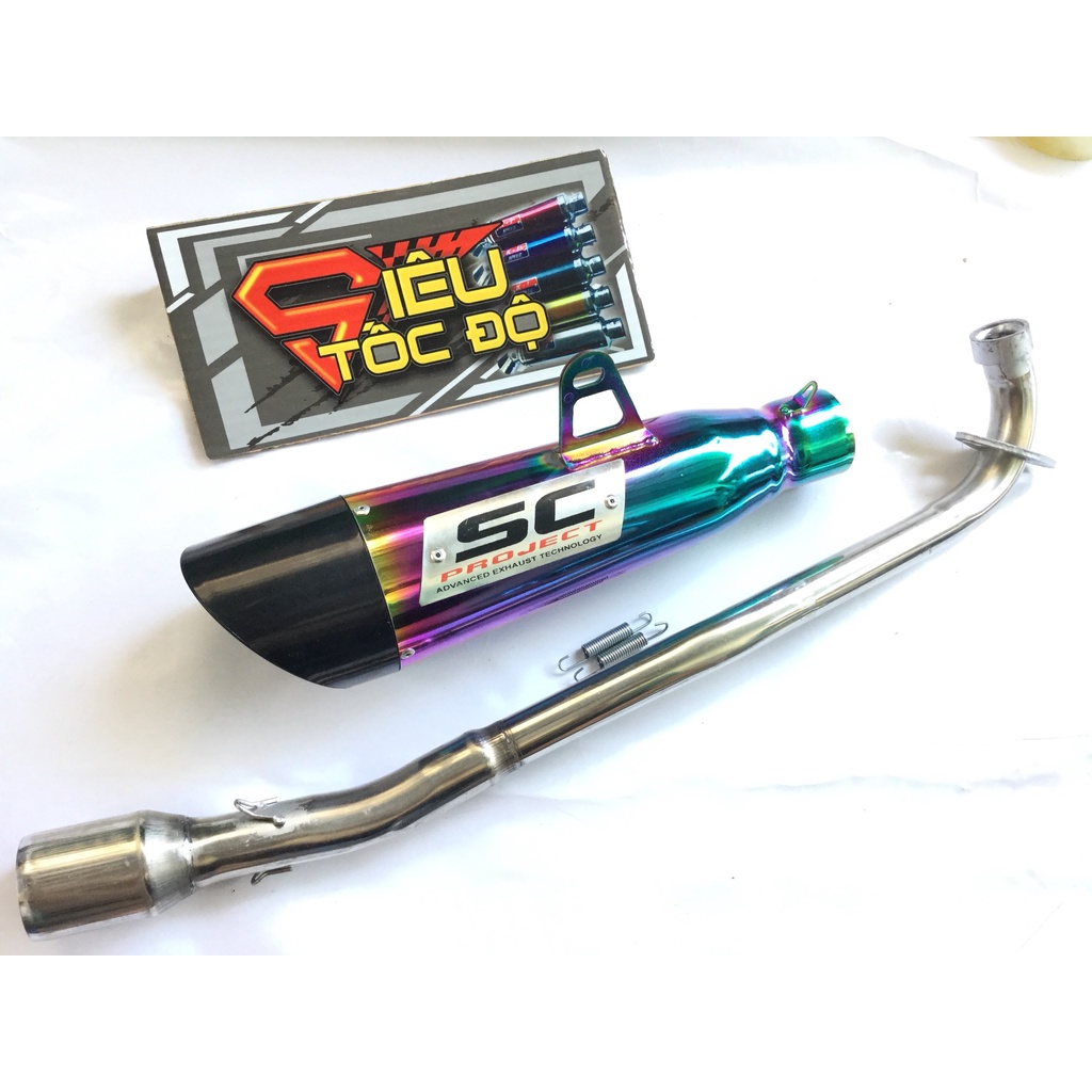 Bộ pô sc xéo 7 MÀU FULL CỔ INOX THẲNG WAVE, SI, CUP, DREAM, EXCITER, WINER, SONIC, RAIDER FI, SATRIA, GSX