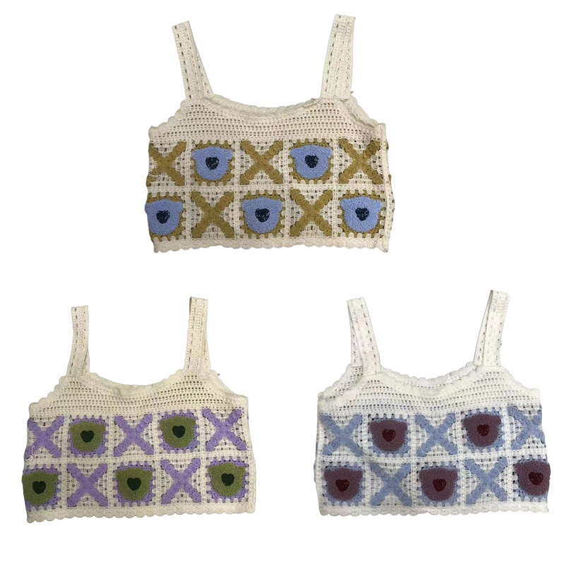 Áo Hai Dây Đan Móc xiangbao Thêu Họa Tiết Chú Gấu Dễ Thương Thời Trang Cho Nữ