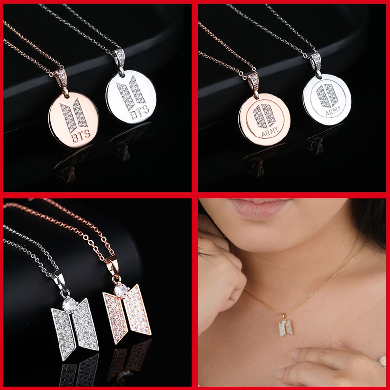 Vòng cổ mạ vàng 18k mặt khắc chữ BTS thời trang