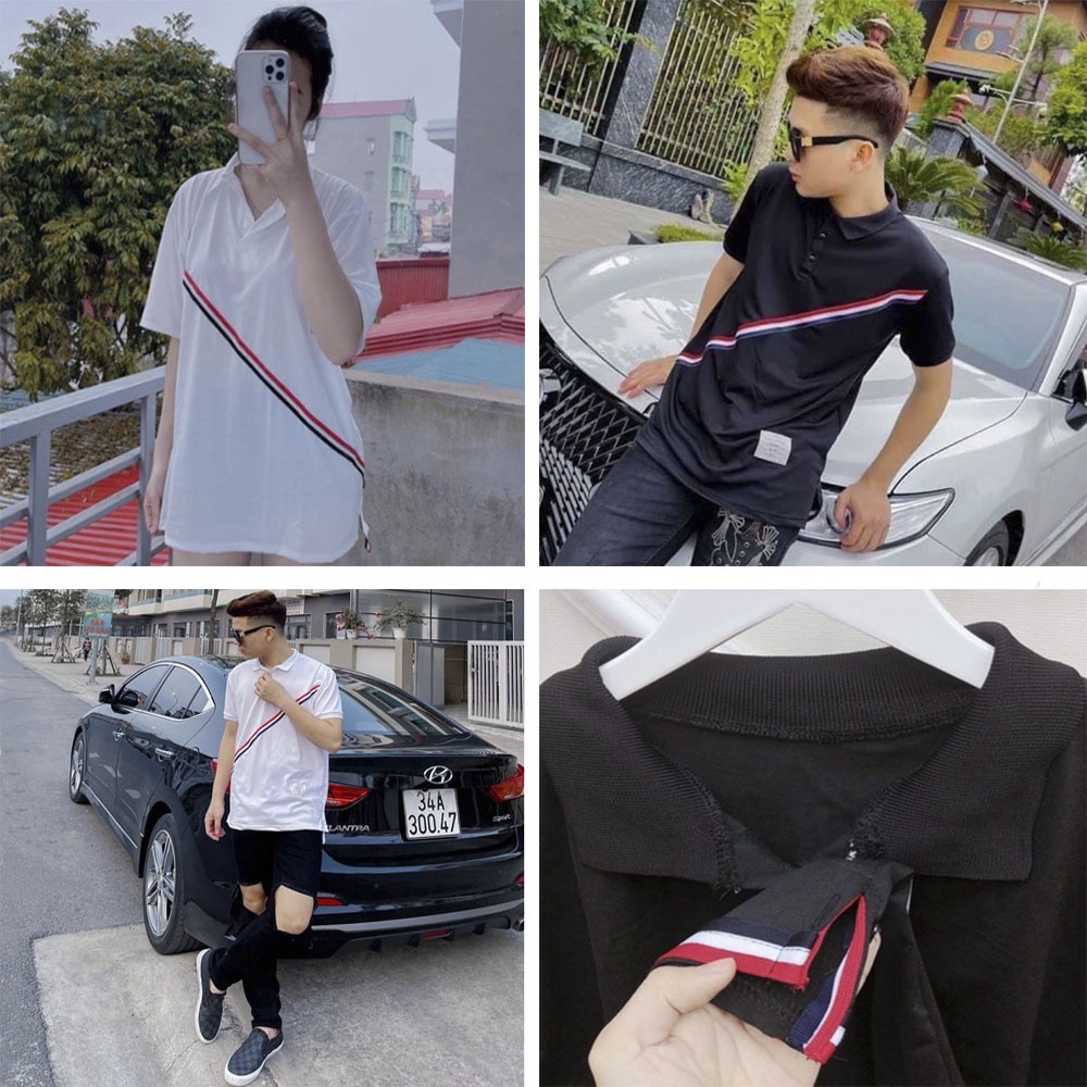 Áo polo nam, áo polo nữ unisex tay lỡ form rộng freesize phối viền sọc chéo