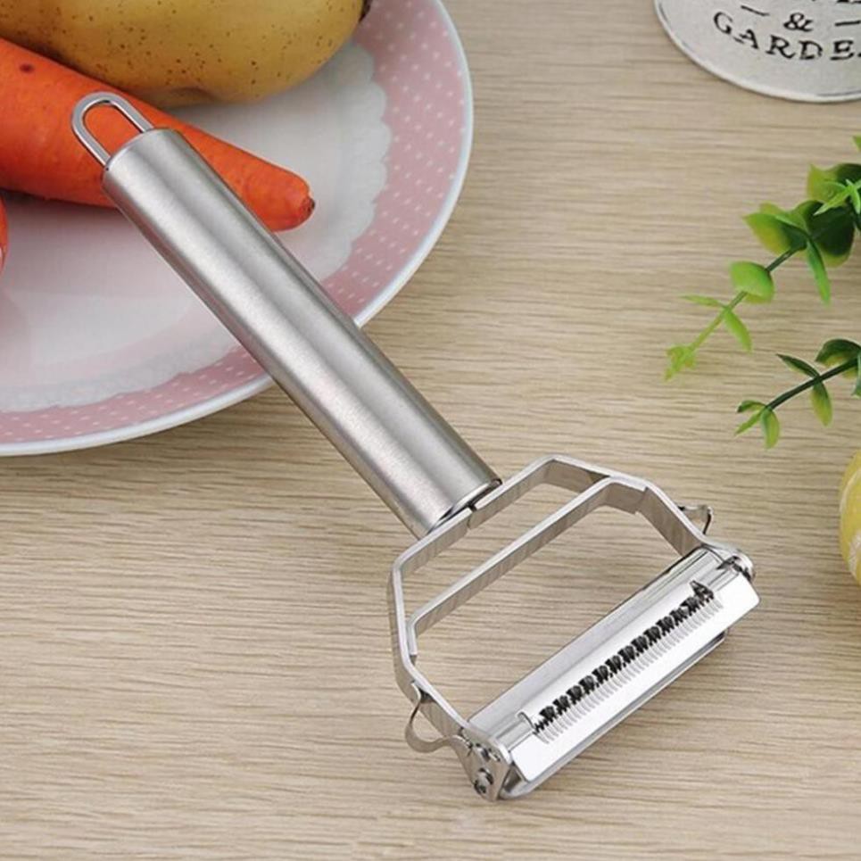 DỤNG CỤ NẠO GỌT CỦ QUẢ INOX TAY CẦM INOX 2 ĐẦU CẠO LƯỠI RĂNG CƯA