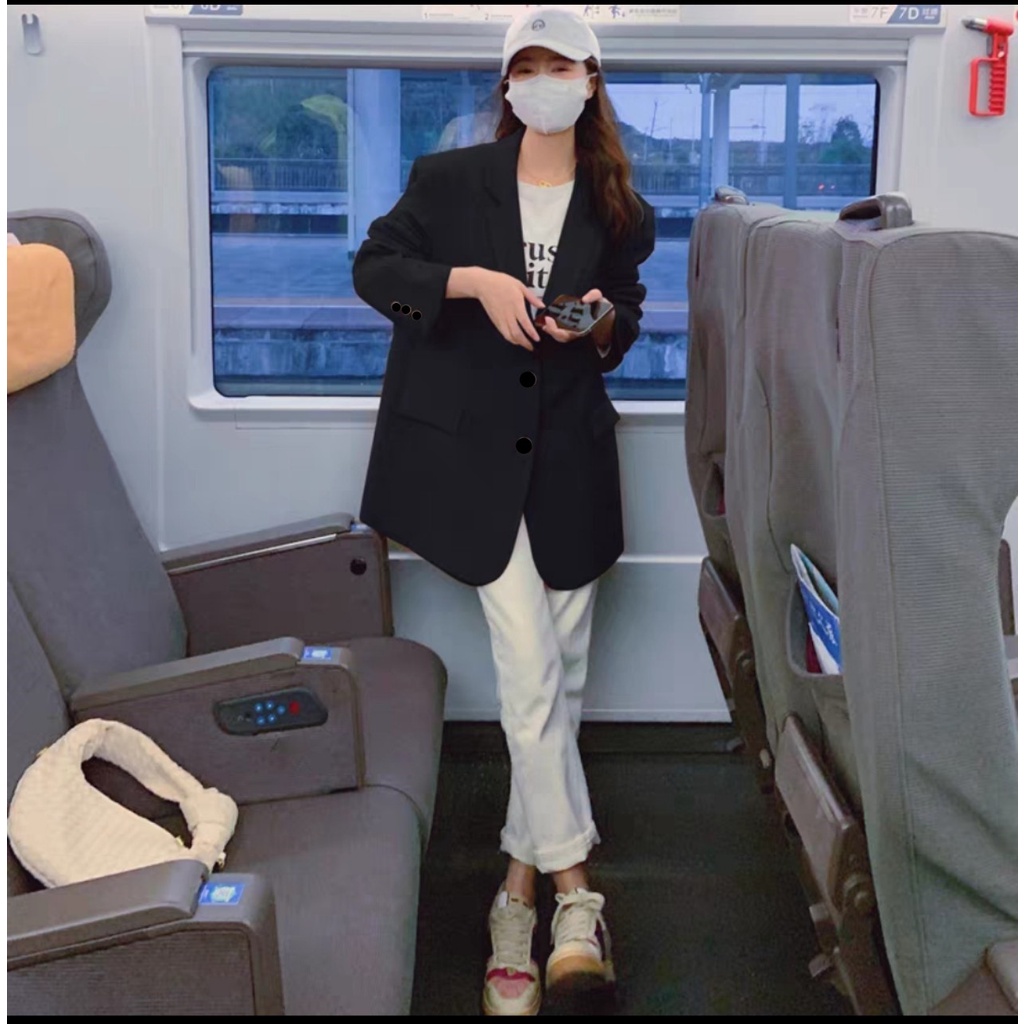 Ảnh thật 2 hình cuối-2W85.Áo blazer thời trang trắng kem phong cách Hàn Quốc