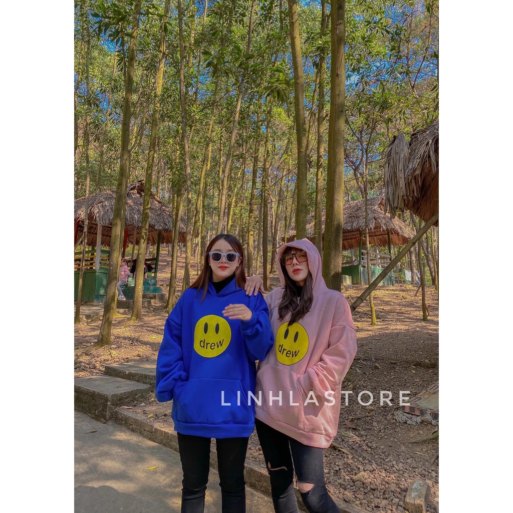 Áo hoodie drew unisex nam nữ khoác nỉ bông form rộng dày dặn có mũ house mặt cười mặc đôi giá rẻ
