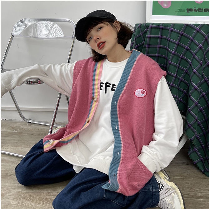 Áo Sweater Cổ Tròn Dáng Rộng Phong Cách Retro Cho Nữ