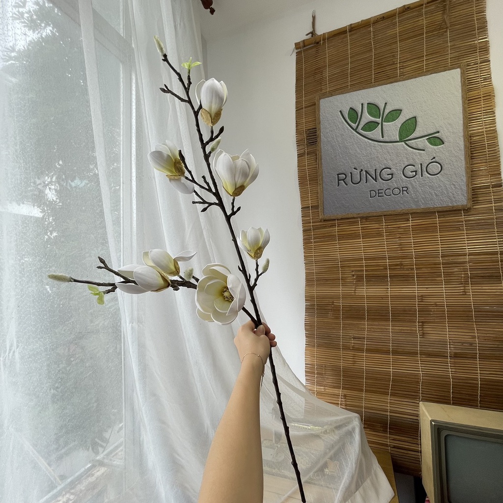 1 cành hoa MỘC LAN nhiều bông, thân dài cắm trang trí decor, hoa nhân tạo