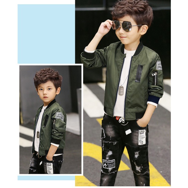 Áo khoác bomber vải dù dây kéo sành điệu cho bé trai