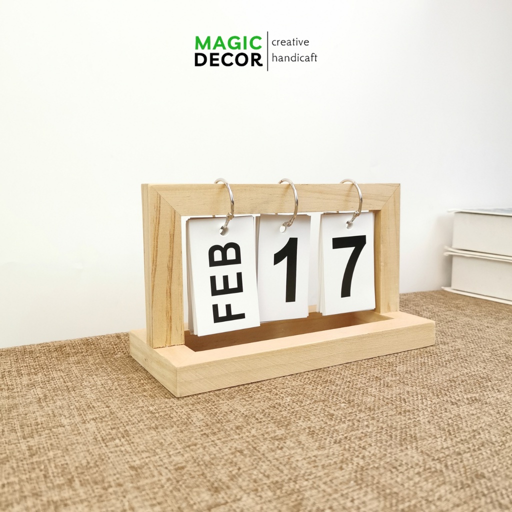 Lịch gỗ để bàn, lịch lật số để bàn decor trang trí bàn học, góc làm việc cực chill - MAGIC DECOR