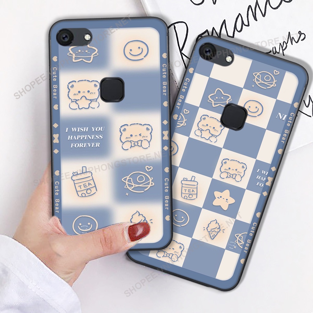 Ốp lưng Vivo V7 / V7 Plus / V7+ in họa tiết caro, mẫu gấu cực đáng yêu / ốp gấu cute giá rẻ siêu bền