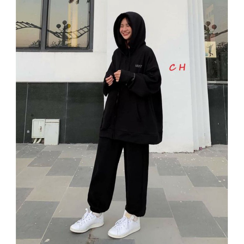 Áo khoác Hoodie nỉ cotto  mũ khóa Mint phản quang form thụng nam nữ unisex