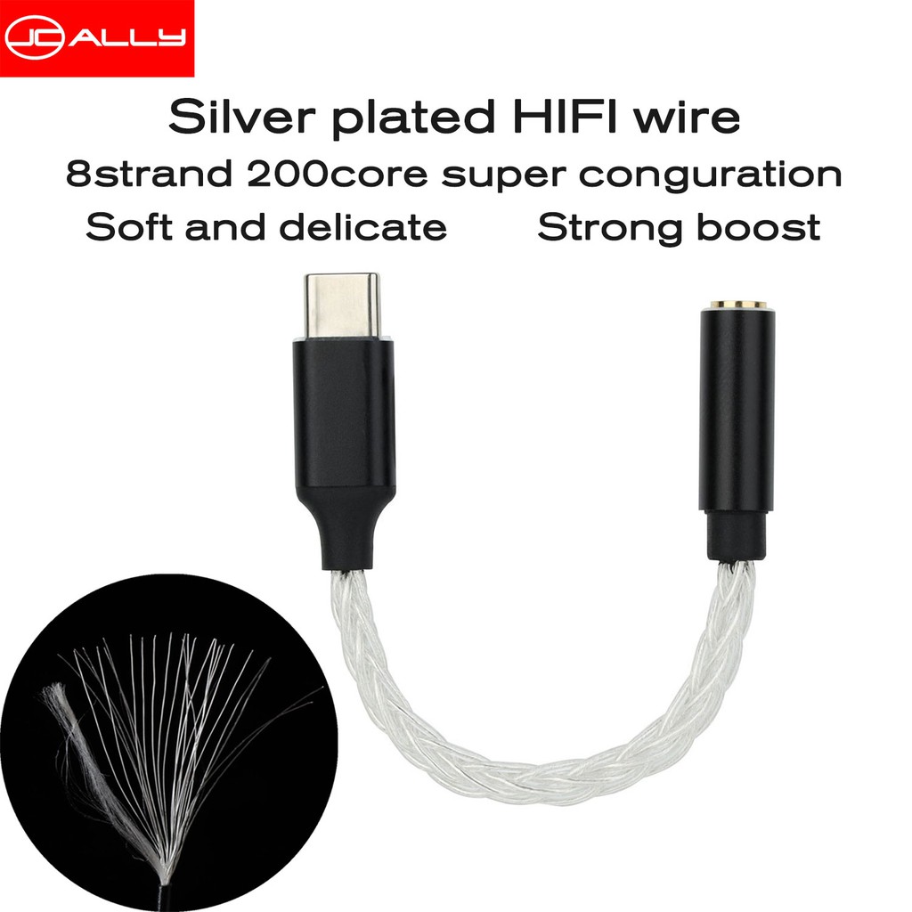 Dây cáp chuyển đổi âm thanh kỹ thuật số Jcally jm04pro loại C sang 3.5mm màu bạc Ruiyu alc5686dac cho Huawei Meizu