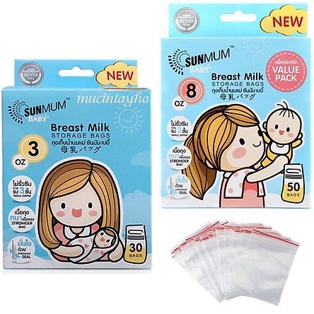 Túi trữ sữa Sunmum từ Thái Lan 250ml 1 túi, hộp 50 túi hàng mẫu mới Bunakids SN23