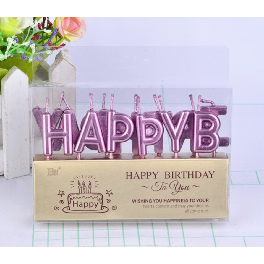 Nến Sinh Nhật chữ Happy Birthday mạ vàng , màu bac, màu vàng ,màu hồng, nhiều màu , trang trí bánh kem .