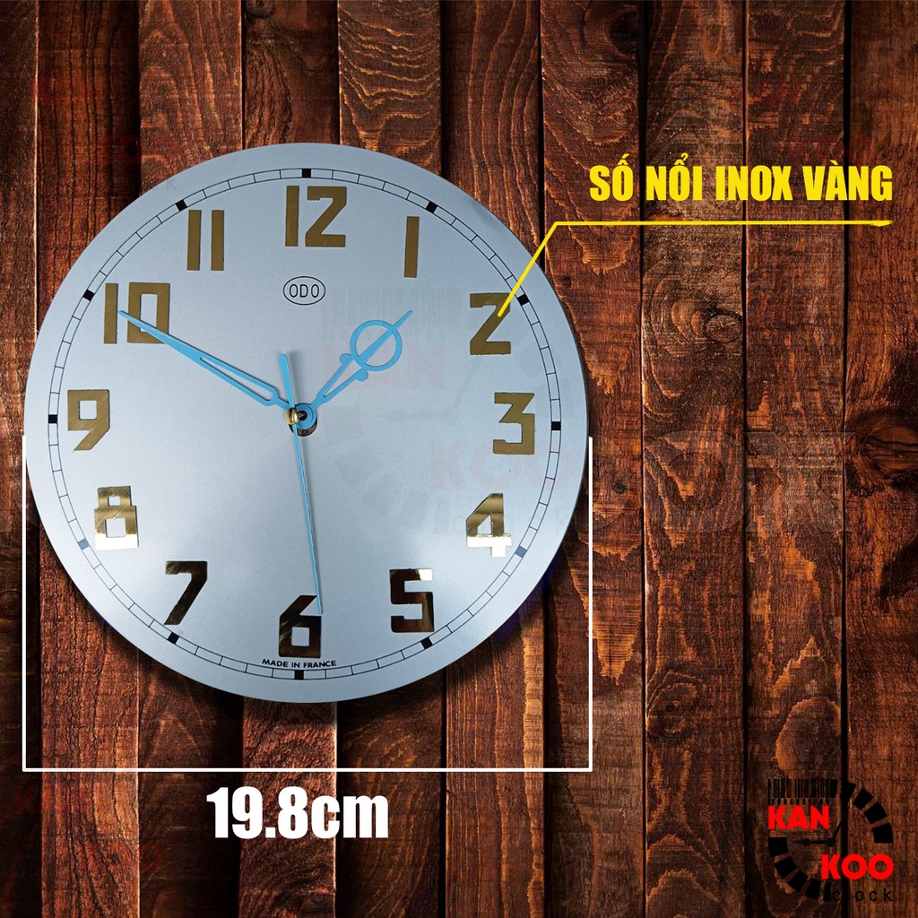 Mặt số nhôm đồng hồ Odo hình tròn- số nổi bằng inox xi vàng- kích thước 19.8cm Kankoo Clock