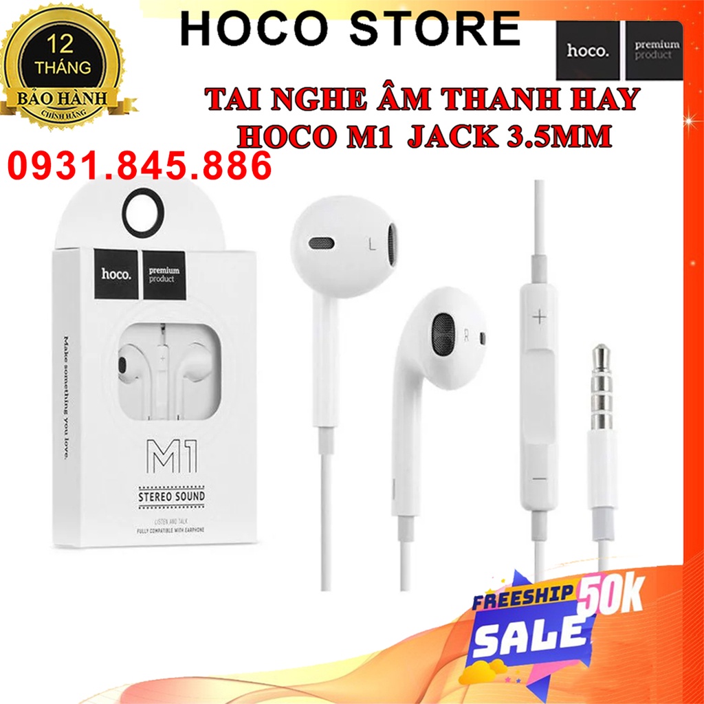 ⚡NowShip Mới⚡ Tai Nghe Âm Thanh Hay Dây Hoco M1 Jack 3.5 mm Chính Hãng Cho iPhone IPad Samsung Huawei Xiaomi Oppo