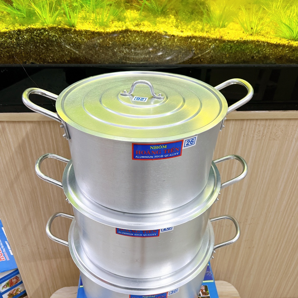 Nồi nhôm xi kèm nắp HOÀNG TIẾN - BỘ 3 NỒI SIZE 26 - 28 -30 CM dùng để nấu thức ăn , nấu canh tiện dụng