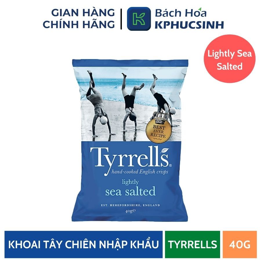 Khoai tây chiên Tyrrells lightly sea salted hand cooked crips 40g KPHUCSINH - Hàng Chính Hãng