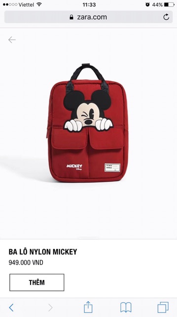 Balo đỏ Zara hoạ tiết Mickey