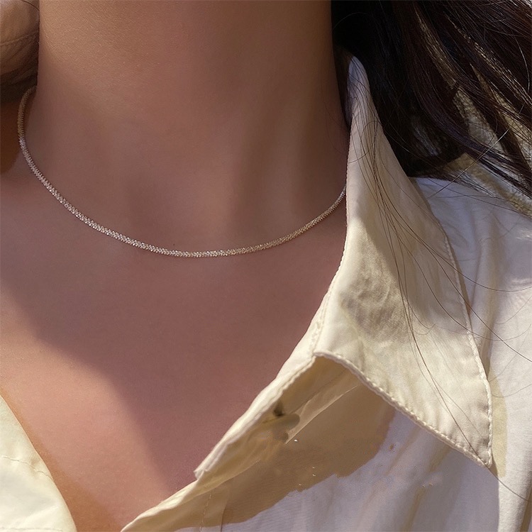 Dây chuyền choker bằng bạc sterling lấp lánh tinh xảo dành cho bạn nữ đeo dự tiệc cưới/sinh nhật