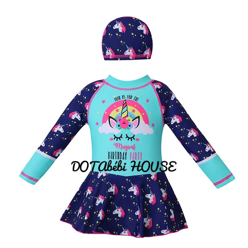 có nón Đồ bơi váy liền tay dài lót đùi lót ngực size đại cho bé gái mã SW0232 - DOTAbébi HOUSE