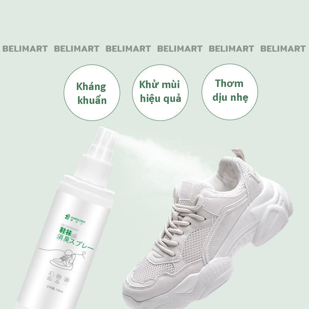 Xịt khử mùi giày dép 100ml giúp kháng khuẩn, tạo hương thơm dịu nhẹ BELI BL032