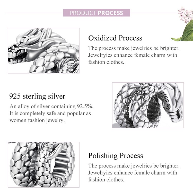 Vòng đeo tay BAMOER Bsc546 bạc thật 925 charm hình chú rồng đường kính 4.5mm thời trang diy