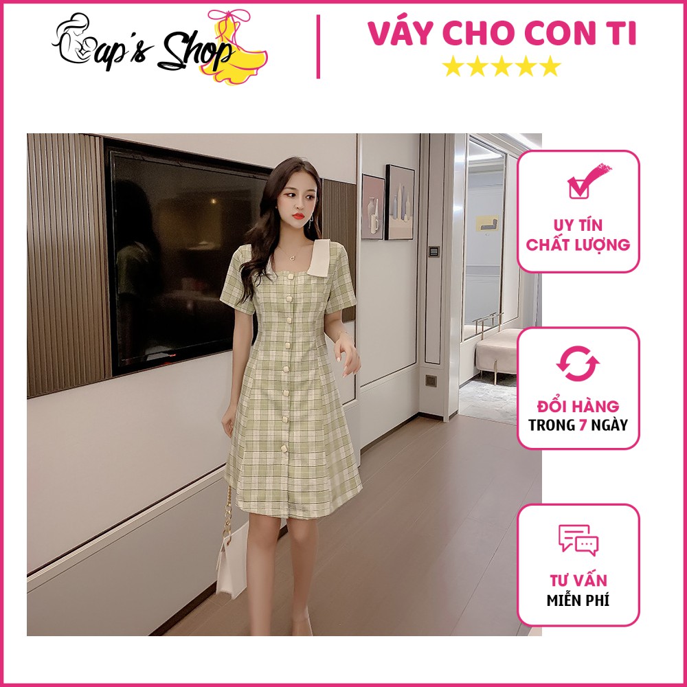 Váy cho con bú, kẻ caro , dáng xòe A, cổ vuông