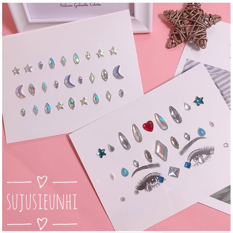 (13 mẫu đẹp nhất) đá đính mắt makeup , đá dán mặt trang điểm đủ hình, trăng sao lấp lánh