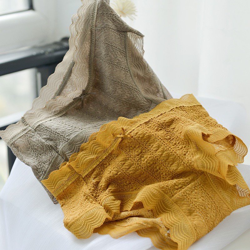 Quần Lót Nữ Cotton Nhăn Cạp Viền Ren Co Giãn 4 Chiều Kháng Khuẩn