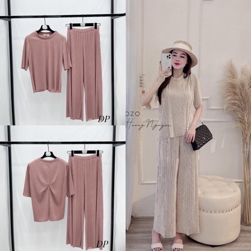 Sét bộ thun dập ly xoắn lưng quần ống rộng hot hàng loại 1 hottrend