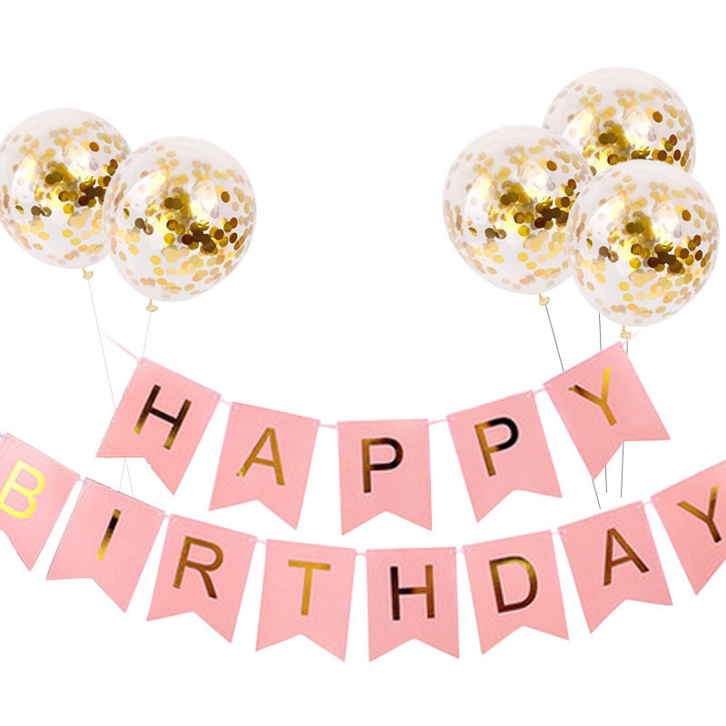 Set 5 bong bóng confetti và banner 3m trang trí tiệc sinh nhật