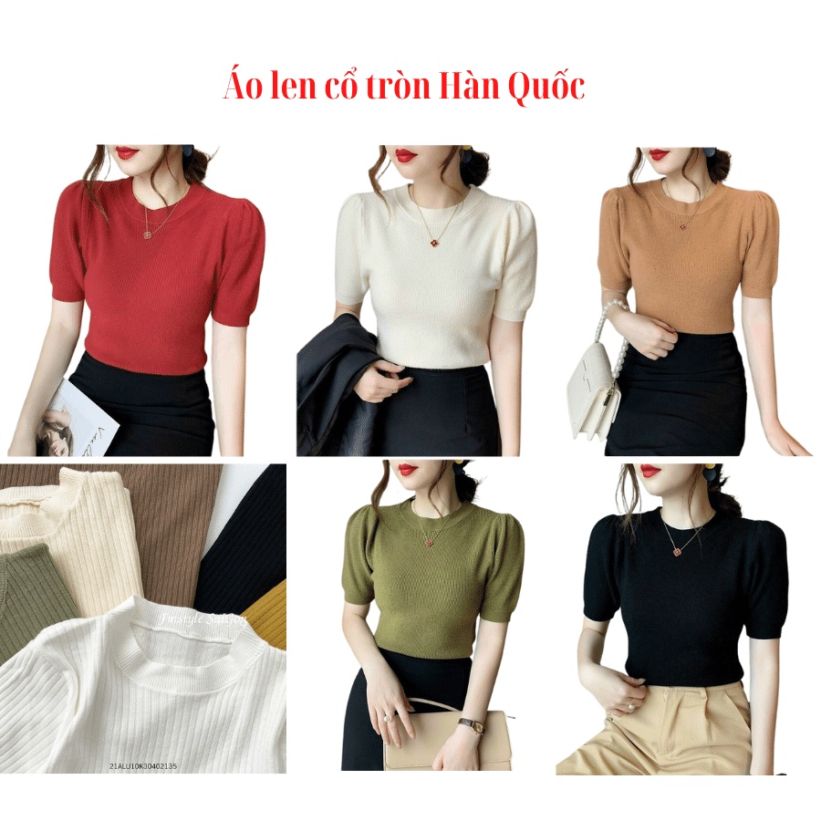 Áo len Hàn Quốc tay bồng lỡ cổ tròn, Chất len mềm mịn hàng loại 1 cho nữ công sở xinh xắn