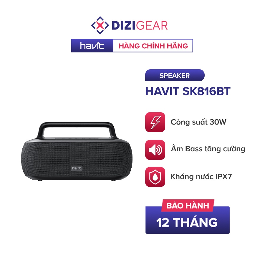 Loa Bluetooth HAVIT SK816BT Công Suất 30W, BT 5.0, Kháng IPX7, Thời Gian Chơi Nhạc Lến Đến 15h - Chính Hãng BH 12 Tháng