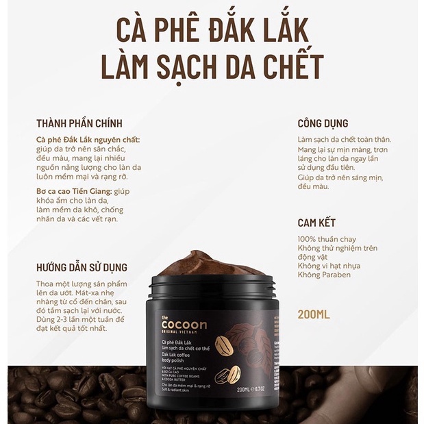 Tẩy da chết toàn thân cà phê Đắk Lắk Cocoon 200ml