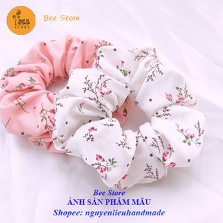 Vải may scrunchies, khăn bandana, khăn turban họa tiết hoa nhí nền trắng