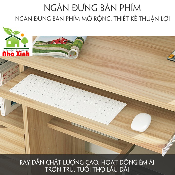 Bàn máy tính cây có ngăn - Bàn học bằng gỗ công nghiệp bền chắc chắn, KT : 100 x 72 x 37 cm ( Màu Xanh Lam, Màu Kem )