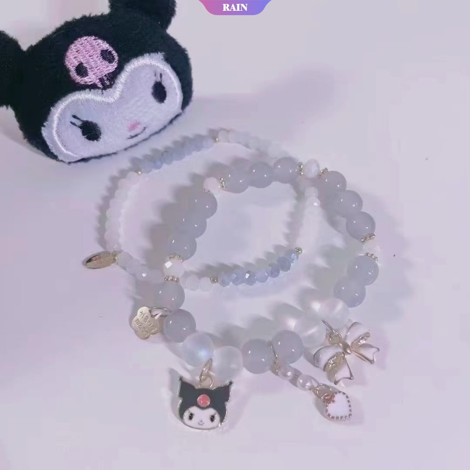 Vòng Tay Co Giãn Xỏ Hạt Pha Lê Họa Tiết Hoạt Hình Sanrio Kawaii Kuromi Mymelody Girly Ngọt Ngào Làm Trang Sức Cho Bé Gái [Sợi Tiệc]