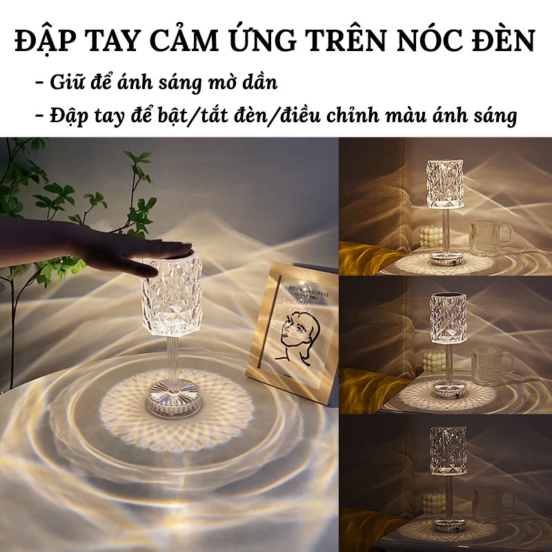 Đèn Ngủ Pha Lê Để Bàn LED Cảm Ứng, Sang Trọng Phong Cách Châu Âu HÌNH CÁI BÚA VERSION 6 SONHOUSE