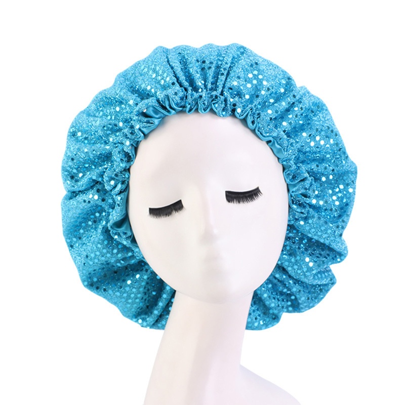 Mũ Trùm Tóc Bằng Vải Satin Hai Lớp Trang Trí Kim Sa Lấp Lánh Có Thể Điều Chỉnh
