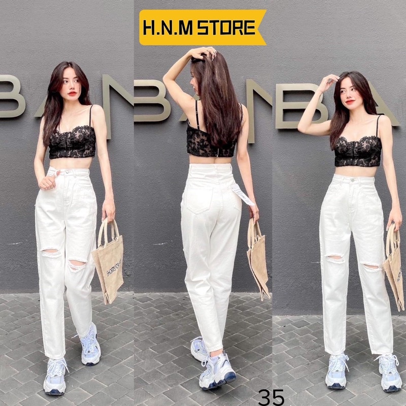 Quần jean bagy nữ rách gối lỗ bên hot nhất H.N.M STORE