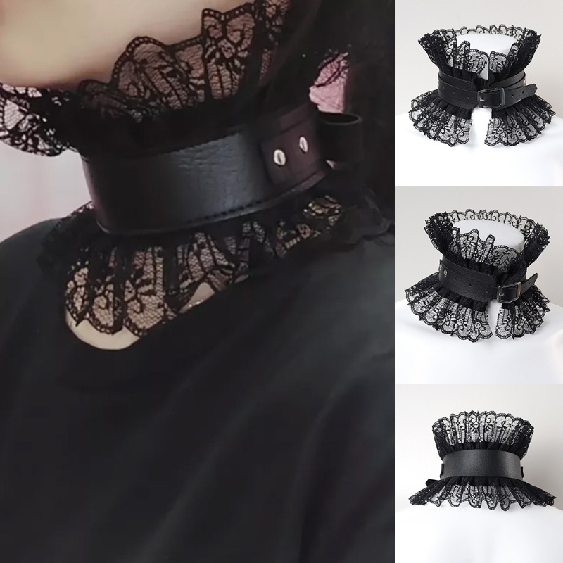 Vòng Cổ Choker Giả Da Phối Ren Hoa Phong Cách Gothic Thời Trang Cho Nữ