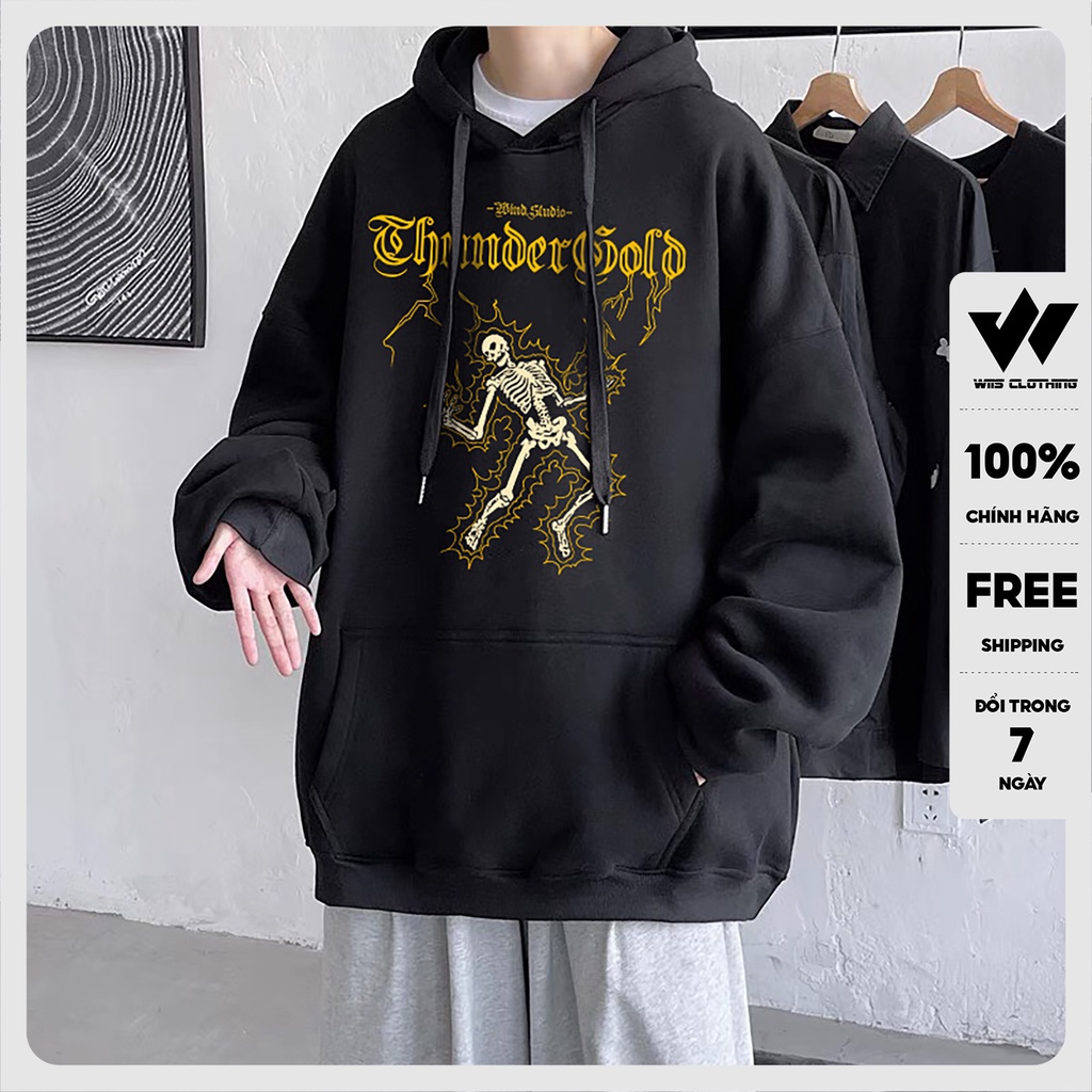 Áo hoodie unisex form rộng WIIS nỉ bông Thunder thời trang nam nữ oversize