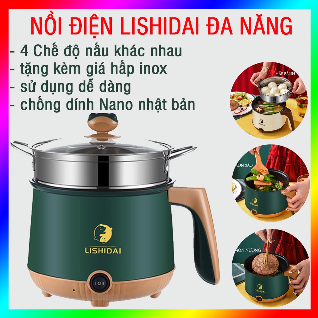 Nồi lẩu 2 tầng mini tặng kèm lồng hấp, Nồi điện mini dành cho dân văn phòng nhiều chế độ lấu