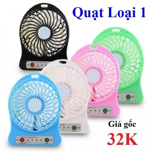Quạt 3 tốc độ tặng kèm Pin sạc - Siêu bền - Hàng Loại 1 (Giao Màu Ngẫu Nhiên)