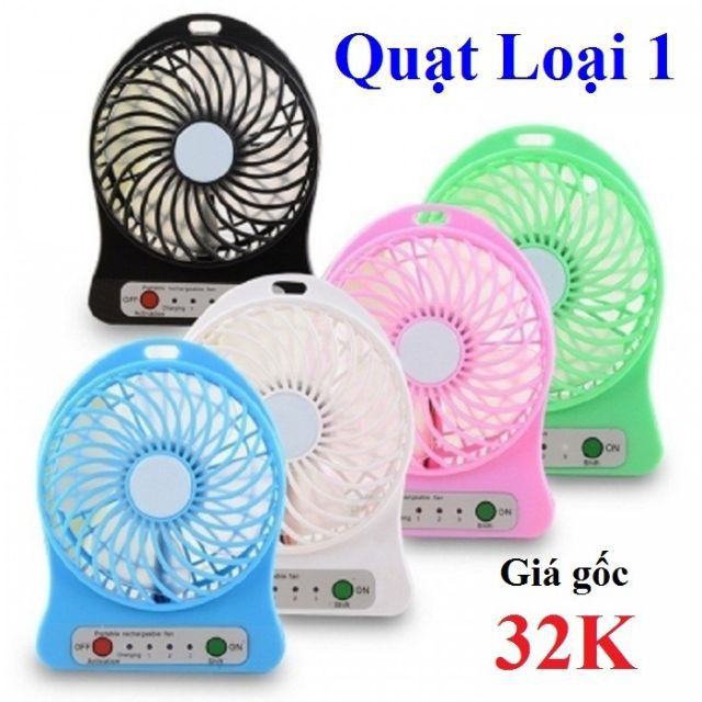 Quạt 3 tốc độ tặng kèm Pin sạc - Siêu bền - Hàng Loại 1 (Giao Màu Ngẫu Nhiên)