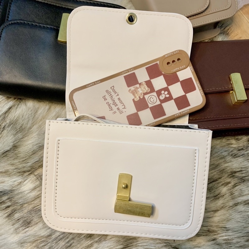 Túi Đeo Chéo Mini Da PU Trơn Bốn Màu Phong Cách Vintage Vừa Điện Thoại