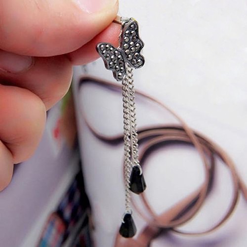 Hoa tai hợp kim dáng dài mặt hình bướm cho nữ