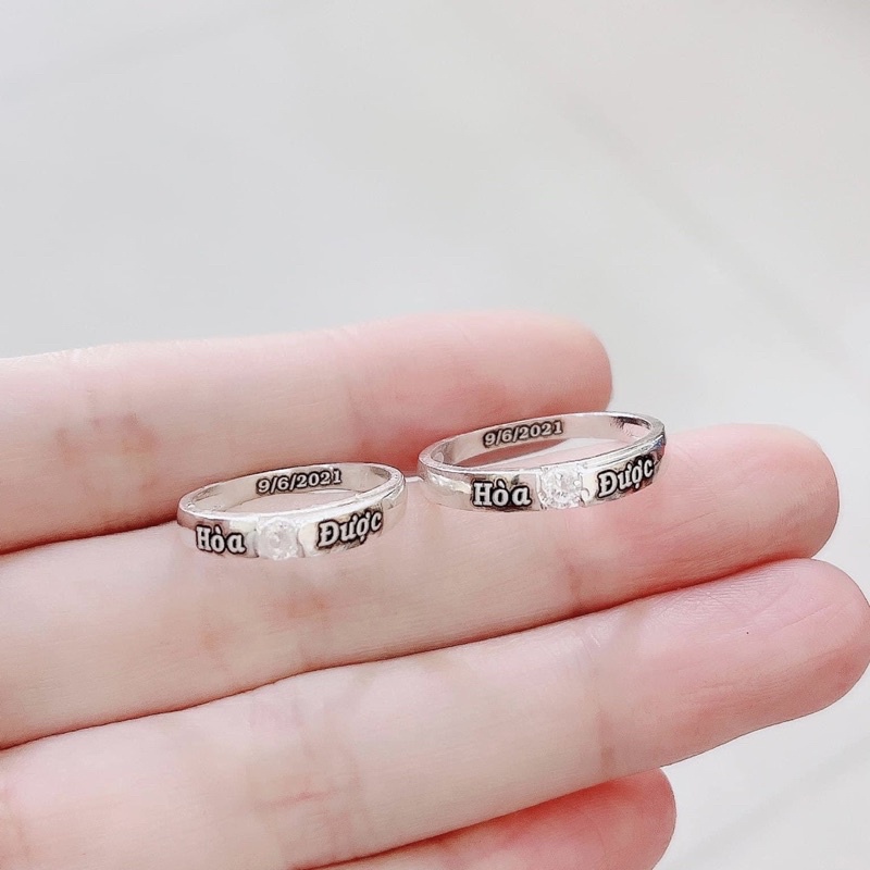 Nhẫn đôi bạc ta Khắc chữ theo ý muốn , sáng bóng dày dặn - Vàng Bạc Khải Khải