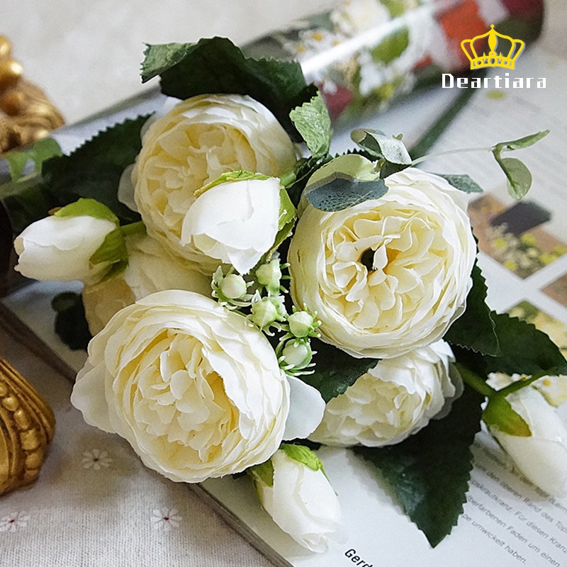 Bó hoa mẫu đơn giản bằng lụa sống động trang trí cho nhà / tiệc cưới