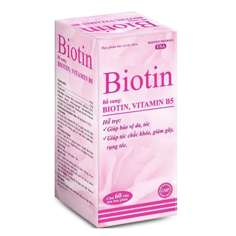 Viên uống BIOTIN bổ sung biotin+vitamin B5 giúp giảm rụng tóc, bảo vệ da, chắc móng – Hộp 60 viên